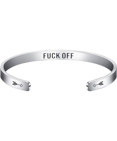 Inspirational Bracelets for Women Stainless Steel Mantra Cuff Bangle for Her Fuck off $8.53 Bracelets