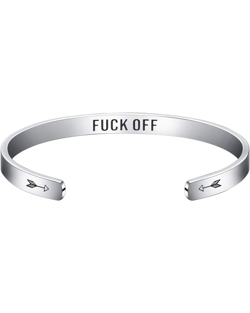 Inspirational Bracelets for Women Stainless Steel Mantra Cuff Bangle for Her Fuck off $8.53 Bracelets