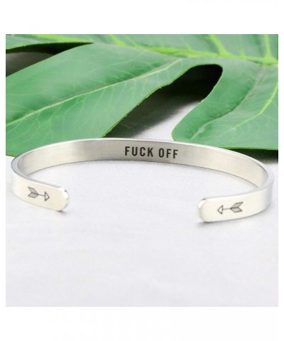 Inspirational Bracelets for Women Stainless Steel Mantra Cuff Bangle for Her Fuck off $8.53 Bracelets