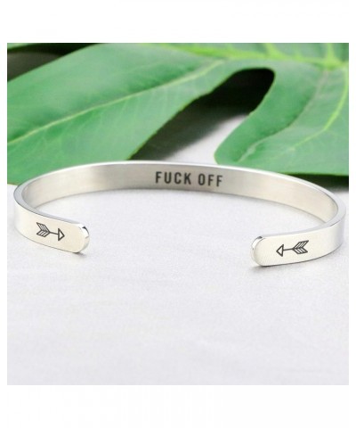 Inspirational Bracelets for Women Stainless Steel Mantra Cuff Bangle for Her Fuck off $8.53 Bracelets