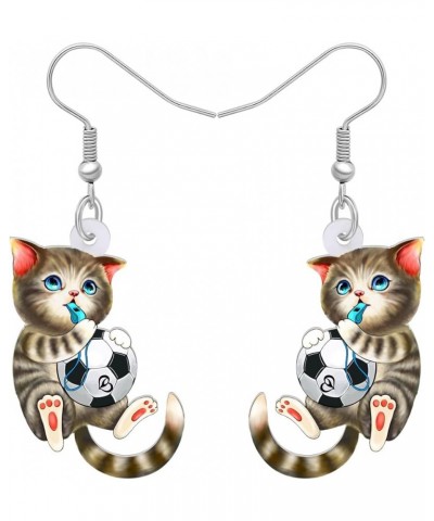 Acrylic Drop Dangle Sitting Cat Earrings Fashion Novelty Jewelry For Girl Women Charms Football $6.11 Earrings