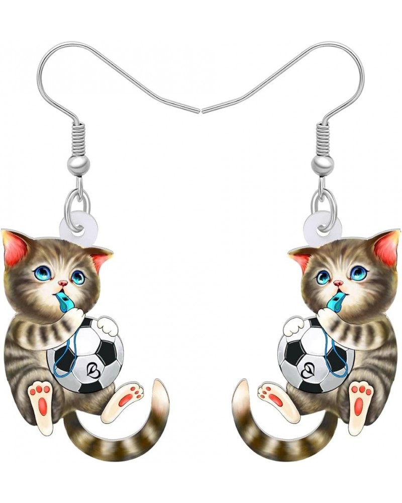 Acrylic Drop Dangle Sitting Cat Earrings Fashion Novelty Jewelry For Girl Women Charms Football $6.11 Earrings