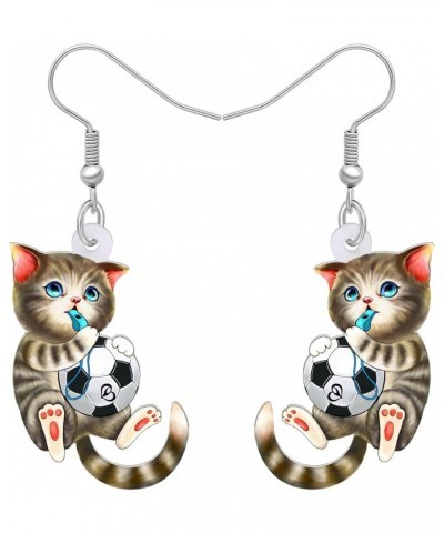 Acrylic Drop Dangle Sitting Cat Earrings Fashion Novelty Jewelry For Girl Women Charms Football $6.11 Earrings