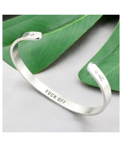 Inspirational Bracelets for Women Stainless Steel Mantra Cuff Bangle for Her Fuck off $8.53 Bracelets