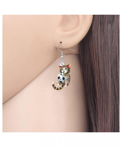 Acrylic Drop Dangle Sitting Cat Earrings Fashion Novelty Jewelry For Girl Women Charms Football $6.11 Earrings