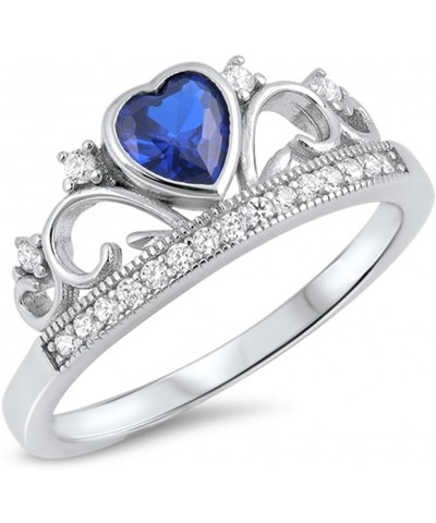 CHOOSE YOUR COLOR Sterling Silver Tiara Ring Blue (Simulated Sapphire) $12.93 Rings