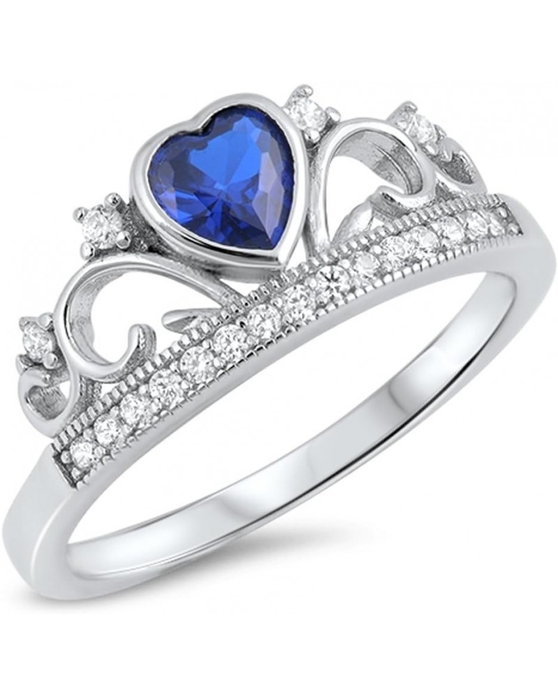 CHOOSE YOUR COLOR Sterling Silver Tiara Ring Blue (Simulated Sapphire) $12.93 Rings