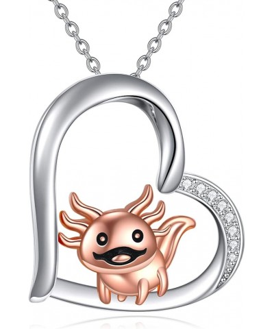 Heart Necklace for Women 925 Sterling Silver Axolotl/Cat/Bear Jewelry Gifts for Girls Happy Axolotl $20.13 Necklaces