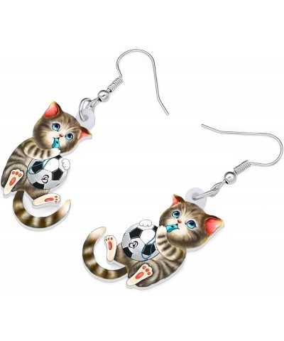 Acrylic Drop Dangle Sitting Cat Earrings Fashion Novelty Jewelry For Girl Women Charms Football $6.11 Earrings