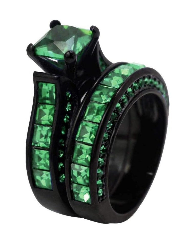 Black Gold Plated Womens Wedding Ring Sets Bridal Sets Princess cut Red Cz Engagement Ring Wedding Bands Green2 8 $11.87 Sets