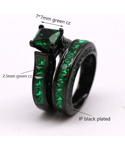 Black Gold Plated Womens Wedding Ring Sets Bridal Sets Princess cut Red Cz Engagement Ring Wedding Bands Green2 8 $11.87 Sets