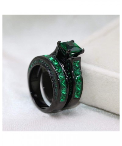 Black Gold Plated Womens Wedding Ring Sets Bridal Sets Princess cut Red Cz Engagement Ring Wedding Bands Green2 8 $11.87 Sets