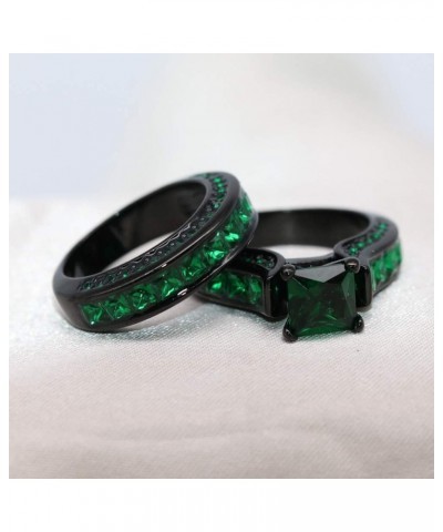 Black Gold Plated Womens Wedding Ring Sets Bridal Sets Princess cut Red Cz Engagement Ring Wedding Bands Green2 8 $11.87 Sets