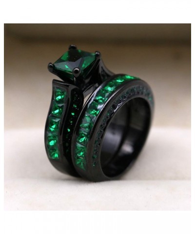 Black Gold Plated Womens Wedding Ring Sets Bridal Sets Princess cut Red Cz Engagement Ring Wedding Bands Green2 8 $11.87 Sets