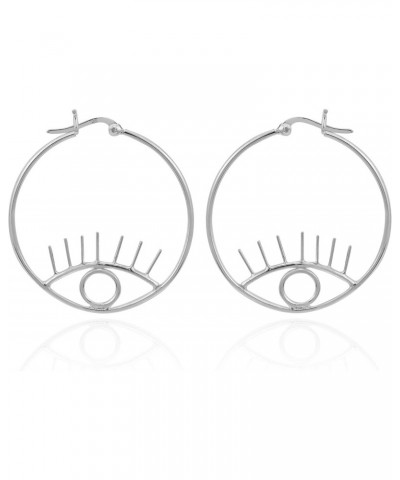 Unique Mystical All-Seeing Eye .925 Sterling Silver Big V-lock Hoop Earrings $12.82 Earrings