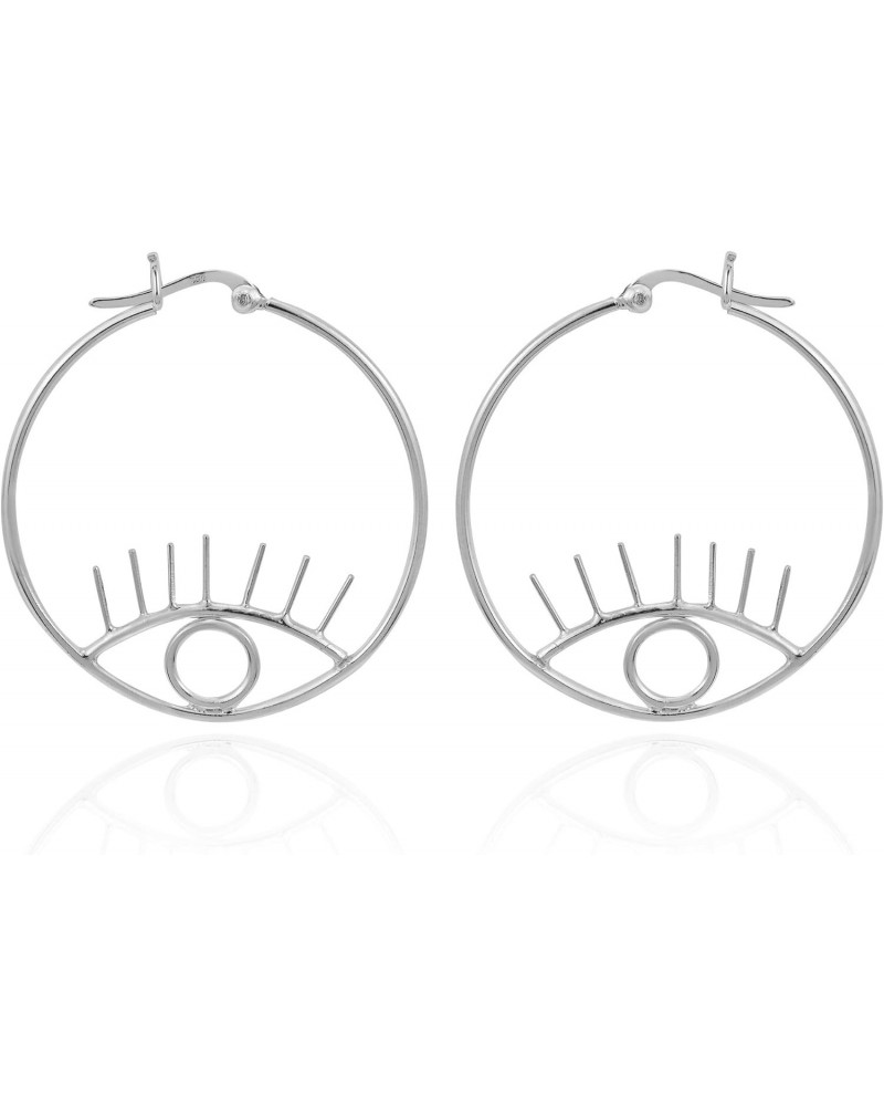 Unique Mystical All-Seeing Eye .925 Sterling Silver Big V-lock Hoop Earrings $12.82 Earrings