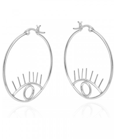 Unique Mystical All-Seeing Eye .925 Sterling Silver Big V-lock Hoop Earrings $12.82 Earrings