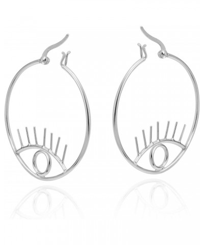 Unique Mystical All-Seeing Eye .925 Sterling Silver Big V-lock Hoop Earrings $12.82 Earrings