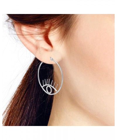 Unique Mystical All-Seeing Eye .925 Sterling Silver Big V-lock Hoop Earrings $12.82 Earrings