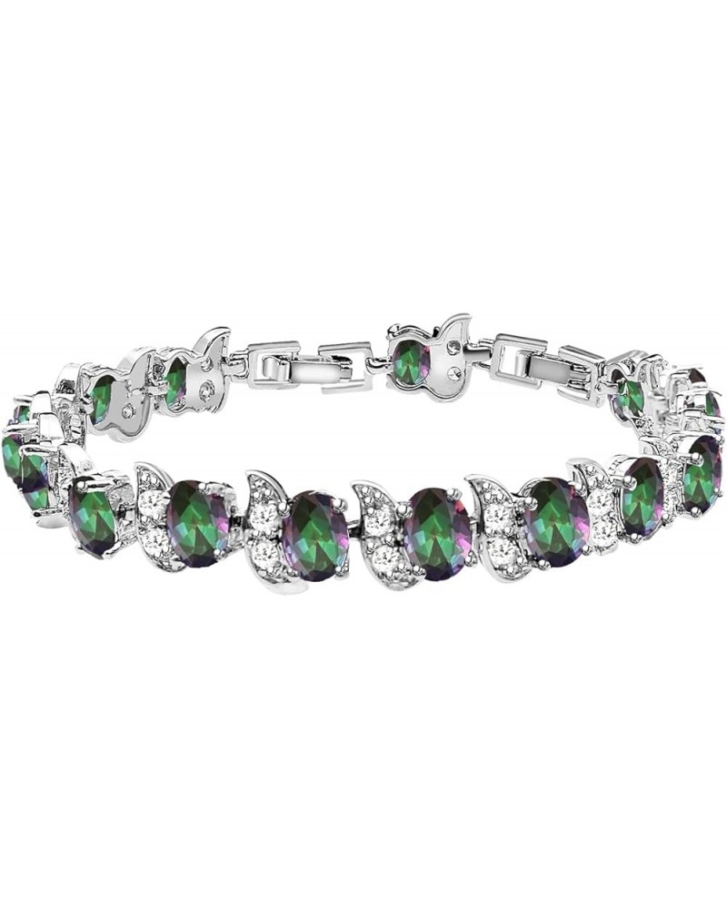 Fashion Tennis Bracelet Created Emerald White Gold Plated Charm Bracelet Gifts Jewelry for Women Multicolor E $10.99 Bracelets