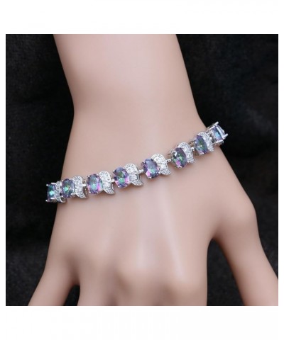 Fashion Tennis Bracelet Created Emerald White Gold Plated Charm Bracelet Gifts Jewelry for Women Multicolor E $10.99 Bracelets