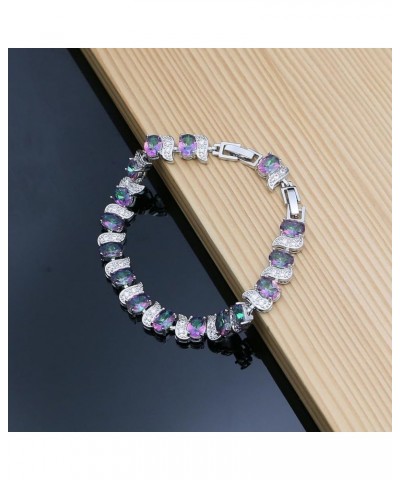 Fashion Tennis Bracelet Created Emerald White Gold Plated Charm Bracelet Gifts Jewelry for Women Multicolor E $10.99 Bracelets