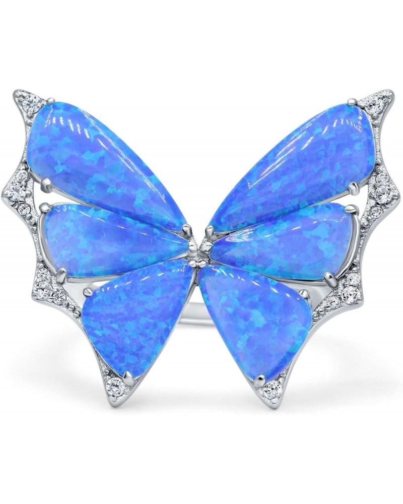 Butterfly Petite Dainty Thumb Ring Lab Created Opal Fashion Ring 925 Sterling Silver Lab Created Blue Opal $45.36 Others