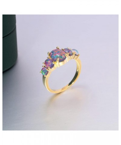 Sterling Silver Gold Plated Created White/Blue/Orange/Pink Fire Opal Ring for Women Jewelry Gemstone Ring Size 5-12 black 10 ...