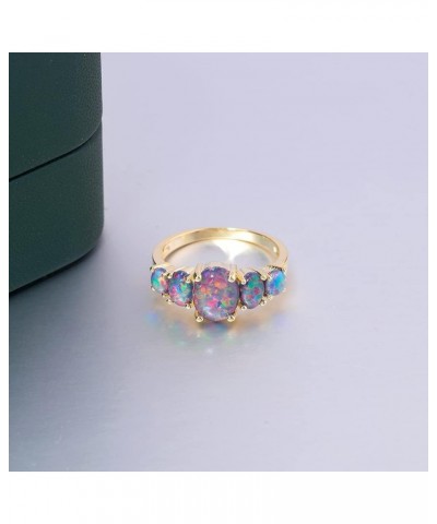 Sterling Silver Gold Plated Created White/Blue/Orange/Pink Fire Opal Ring for Women Jewelry Gemstone Ring Size 5-12 black 10 ...