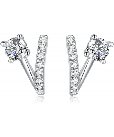 925 Sterling Silver Shiny CZ Earrings Studs for Women Teen Girls V Post Studs Earrings Huggie A-Silver $9.17 Earrings