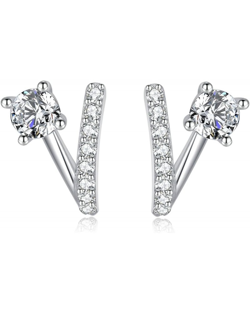 925 Sterling Silver Shiny CZ Earrings Studs for Women Teen Girls V Post Studs Earrings Huggie A-Silver $9.17 Earrings