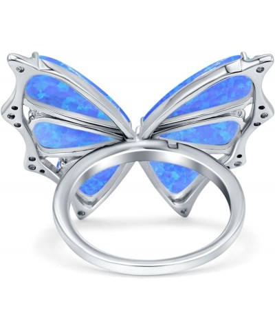 Butterfly Petite Dainty Thumb Ring Lab Created Opal Fashion Ring 925 Sterling Silver Lab Created Blue Opal $45.36 Others