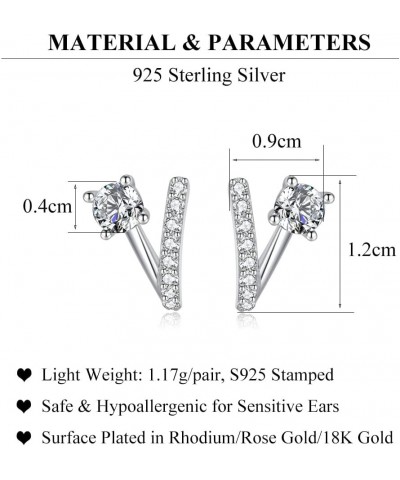 925 Sterling Silver Shiny CZ Earrings Studs for Women Teen Girls V Post Studs Earrings Huggie A-Silver $9.17 Earrings