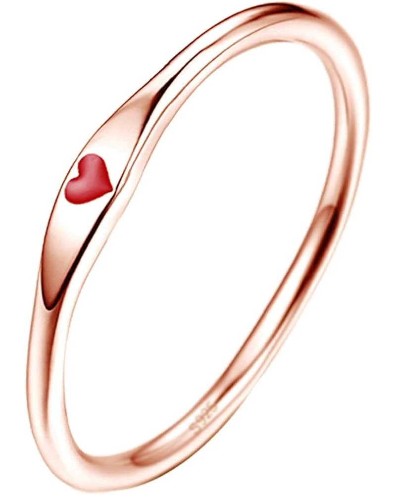 925 Sterling Silver Simple Carve Heart Wedding Band Stackable Promise Ring for Her Size 5-10 9.5 1 PCS C-Rose Gold-Red $10.59...