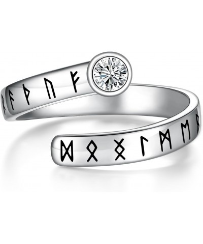 Viking Runes Ring for Women ：Sterling Silver Norse Symbols Band Rings with Cubic Zirconia Adjustable Thumb Jewelry Amulet Gif...