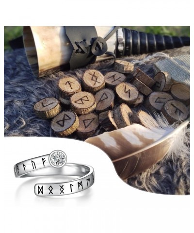 Viking Runes Ring for Women ：Sterling Silver Norse Symbols Band Rings with Cubic Zirconia Adjustable Thumb Jewelry Amulet Gif...