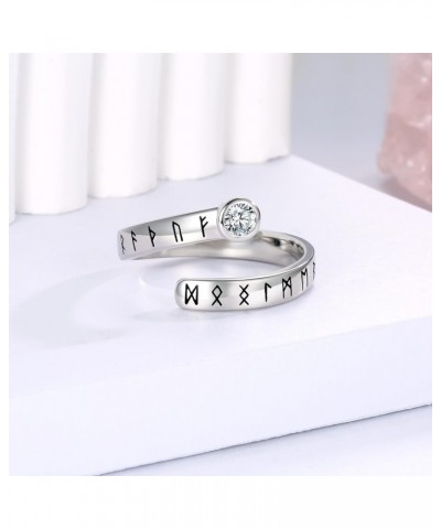 Viking Runes Ring for Women ：Sterling Silver Norse Symbols Band Rings with Cubic Zirconia Adjustable Thumb Jewelry Amulet Gif...