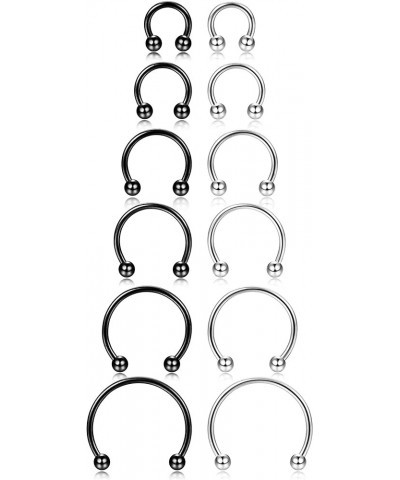 12Pcs 14-16G Stainless Steel Nose Rings Septum Piercing Cartilage Horseshoe Earring Body Piercing 6MM-16MM A:12PCS,16G Silver...