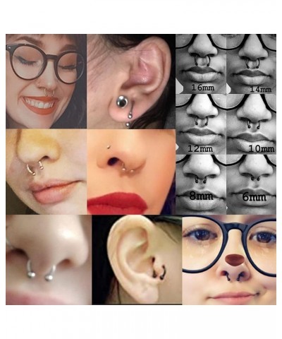 12Pcs 14-16G Stainless Steel Nose Rings Septum Piercing Cartilage Horseshoe Earring Body Piercing 6MM-16MM A:12PCS,16G Silver...