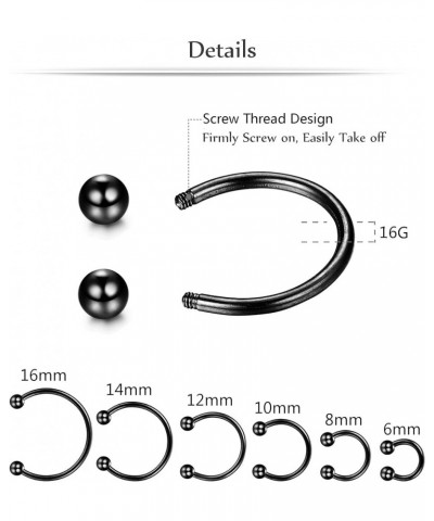 12Pcs 14-16G Stainless Steel Nose Rings Septum Piercing Cartilage Horseshoe Earring Body Piercing 6MM-16MM A:12PCS,16G Silver...