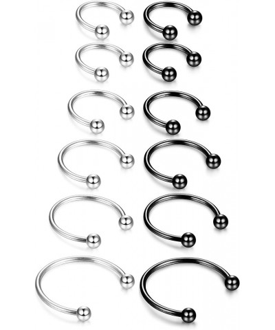 12Pcs 14-16G Stainless Steel Nose Rings Septum Piercing Cartilage Horseshoe Earring Body Piercing 6MM-16MM A:12PCS,16G Silver...