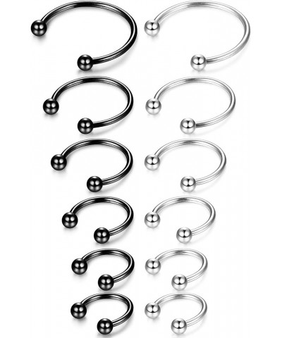 12Pcs 14-16G Stainless Steel Nose Rings Septum Piercing Cartilage Horseshoe Earring Body Piercing 6MM-16MM A:12PCS,16G Silver...