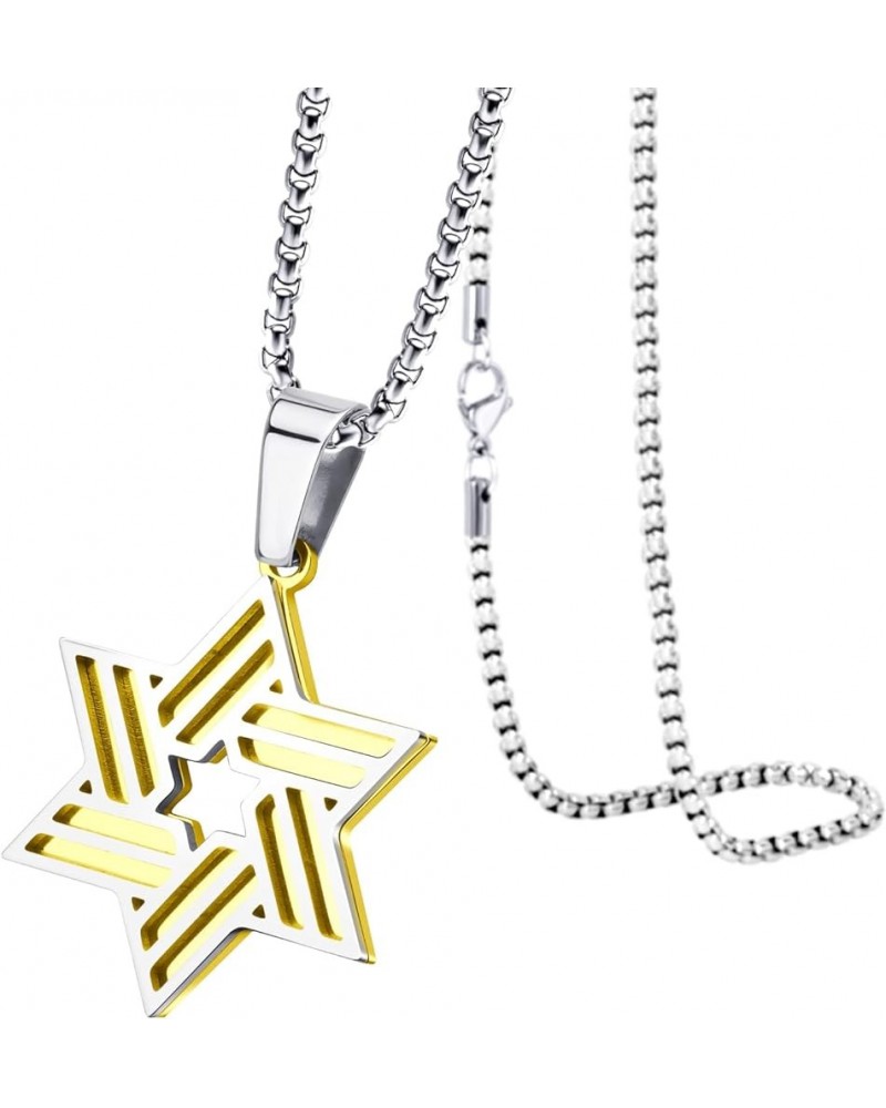 Stainless Steel Star of David Necklace for Men & Women, 16-24 Inch Box Chain Silver/Gold 20.0 Inches $10.75 Necklaces