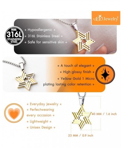 Stainless Steel Star of David Necklace for Men & Women, 16-24 Inch Box Chain Silver/Gold 20.0 Inches $10.75 Necklaces