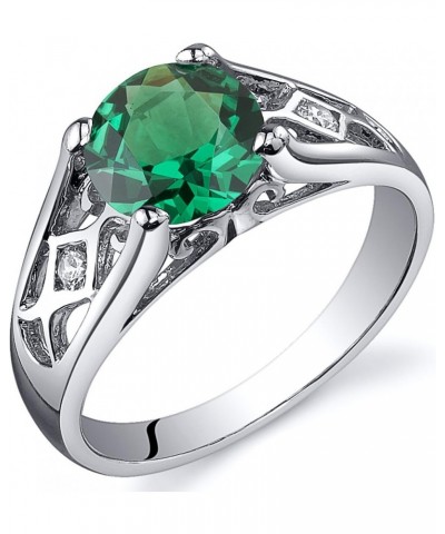 Simulated Emerald Cathedral Solitaire Ring for Women 925 Sterling Silver, 1.25 Carats Round Shape 7mm, Sizes 5 to 9 $18.86 Rings