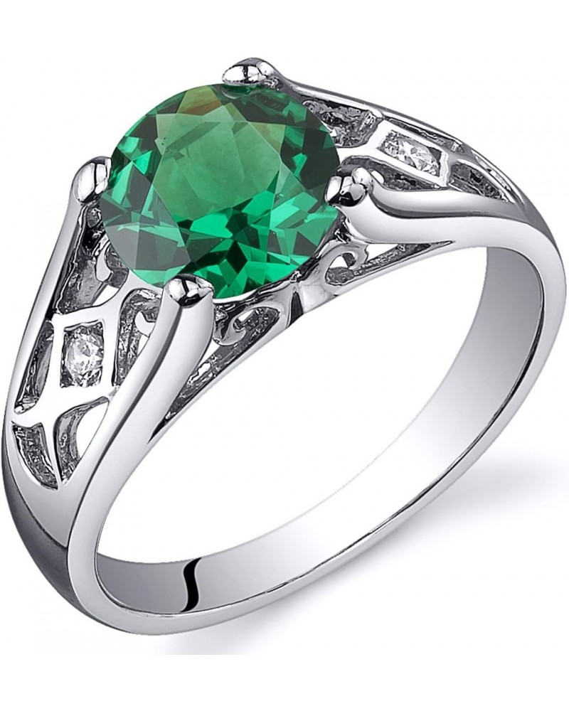 Simulated Emerald Cathedral Solitaire Ring for Women 925 Sterling Silver, 1.25 Carats Round Shape 7mm, Sizes 5 to 9 $18.86 Rings