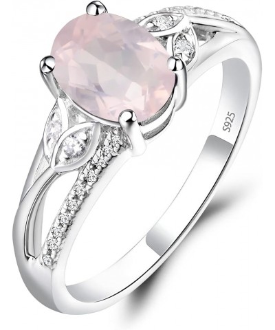 925 Sterling Silver Oval Shaped 8X6 MM Gemstone Ring Leaf Engagement Ring for Women Rose Quartz $51.09 Rings