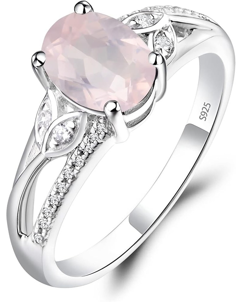 925 Sterling Silver Oval Shaped 8X6 MM Gemstone Ring Leaf Engagement Ring for Women Rose Quartz $51.09 Rings