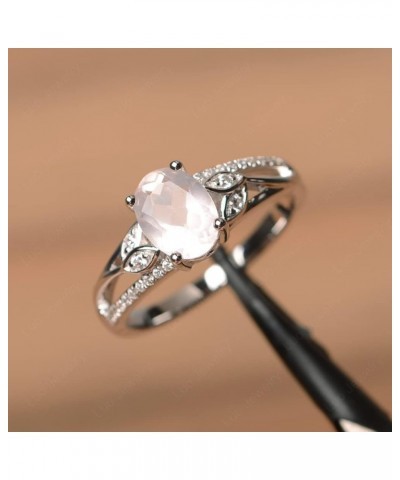 925 Sterling Silver Oval Shaped 8X6 MM Gemstone Ring Leaf Engagement Ring for Women Rose Quartz $51.09 Rings