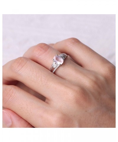 925 Sterling Silver Oval Shaped 8X6 MM Gemstone Ring Leaf Engagement Ring for Women Rose Quartz $51.09 Rings